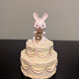 Enesco White Bunny on Cream Pastel Tiered Cake Figurine with Gold '5'
